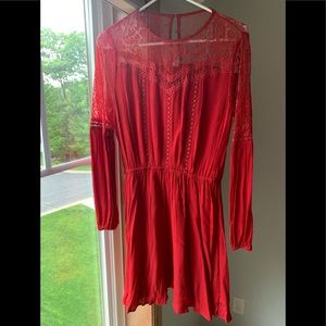 Red, lace long sleeve dress